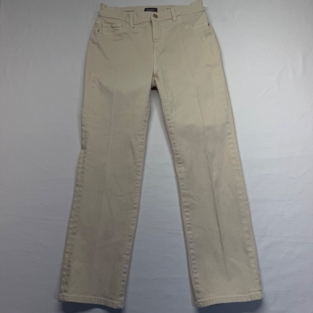 DL1961 Mara Straight Jeans 28 Cream Ecru Mid Rise Instasculpt Ankle Stretch